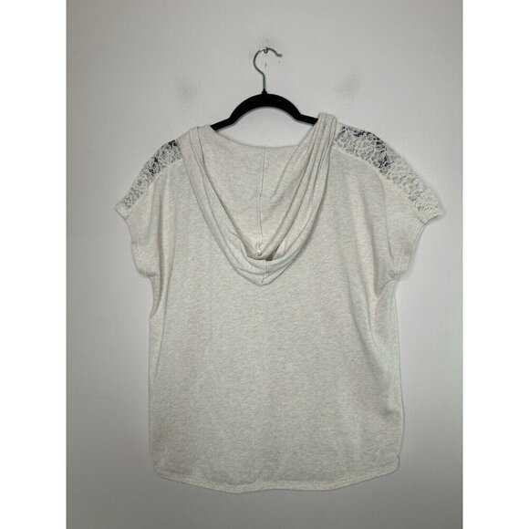 Aerie Sweatshirt Women’s Short Sleeve Sweatshirt Beige Hoodie Lace Size Large - Picture 10 of 11
